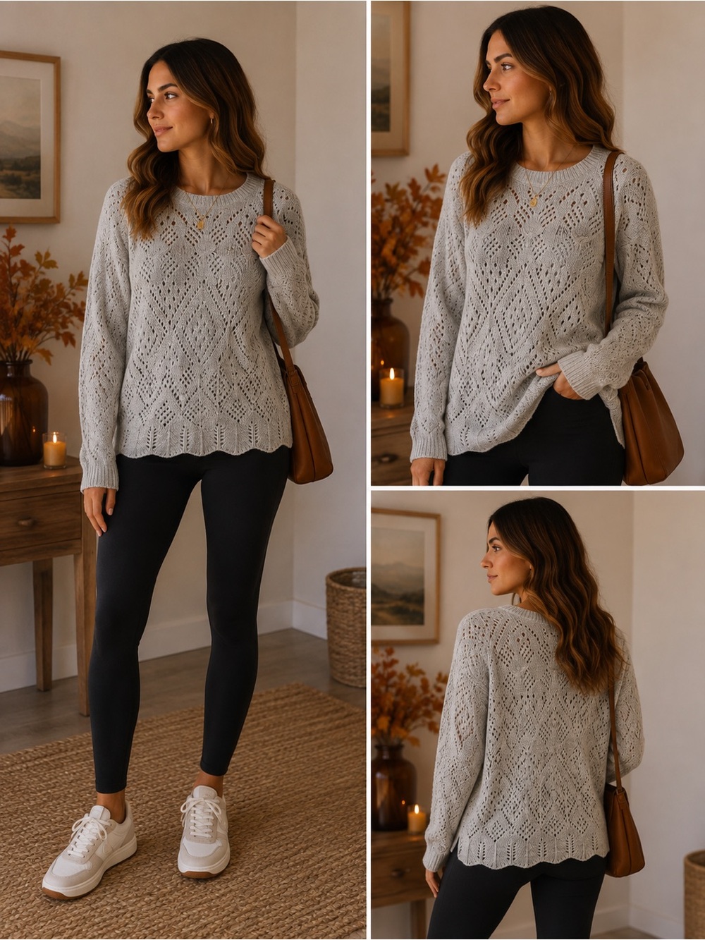 LOFT Light Gray Diamond Crewneck Sweater